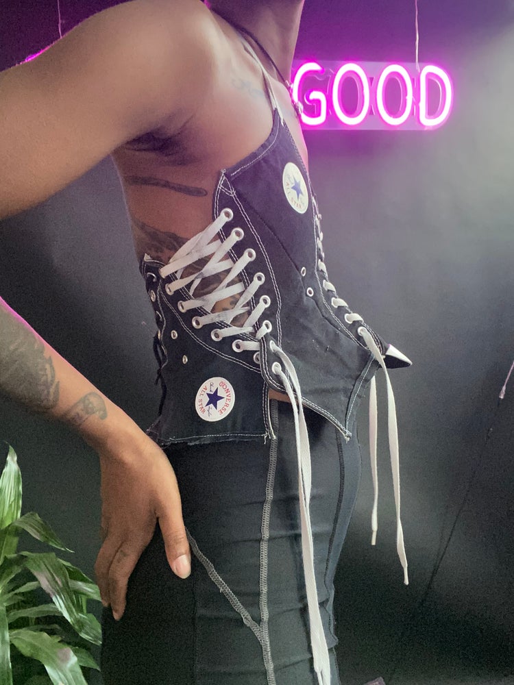 FRISKMEGOOD BLACK CHUCKS CORSET TOP