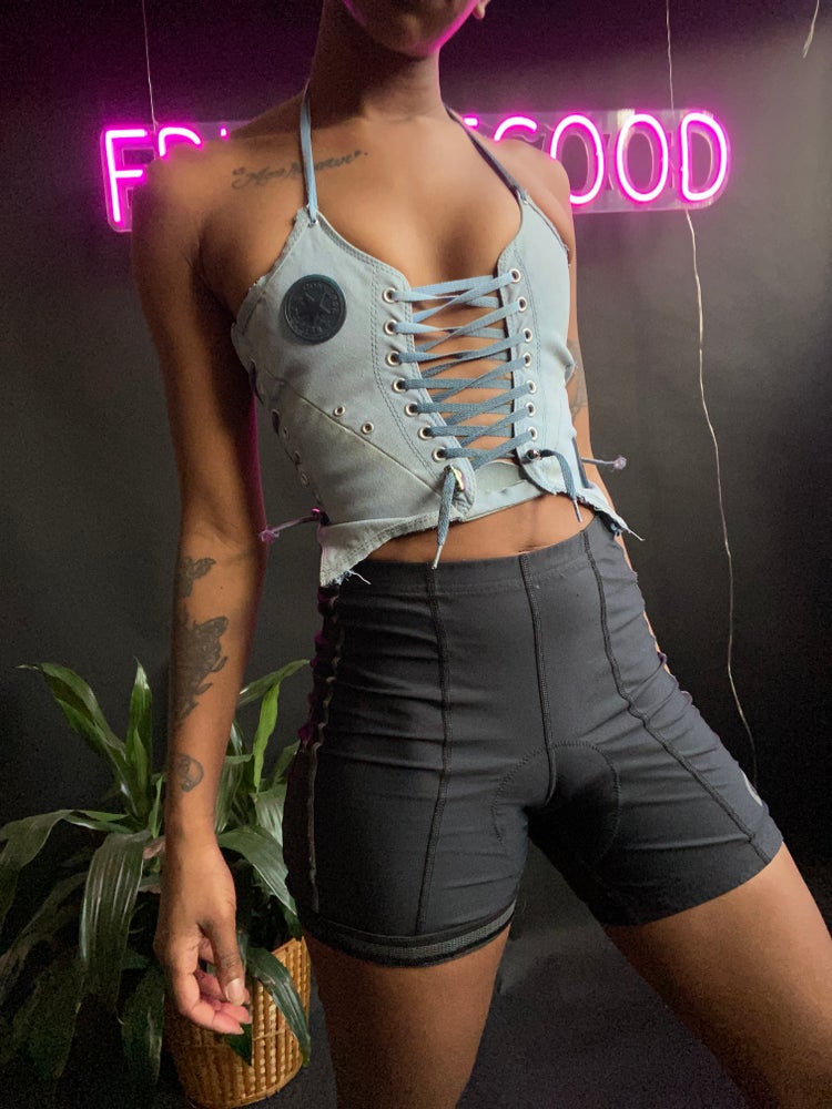FRISKMEGOOD BABY BLUE CHUCKS CORSET TOP