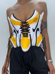 FRISKMEGOOD PERFORATED UNIVERSITY GOLD AJ-1 SNEAKER TOP